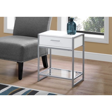 Monarch Specialties Accent Table - 22"H / White/ Silver Metal/ Tempered Glass I 3503